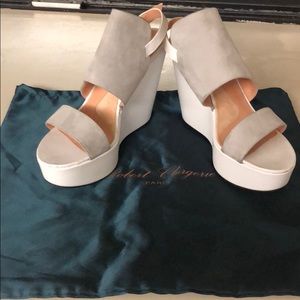 Clergerie white and gray suede platform sandals